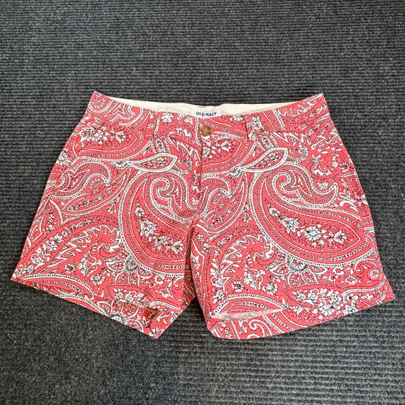 Old Navy Pants - Old Navy Womens Pink Paisley Cotton Shorts Sz 8 Mid Rise Summer Casual 5" Inseam